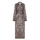 Silk Button-Down Long Shirt Dress Animal Print